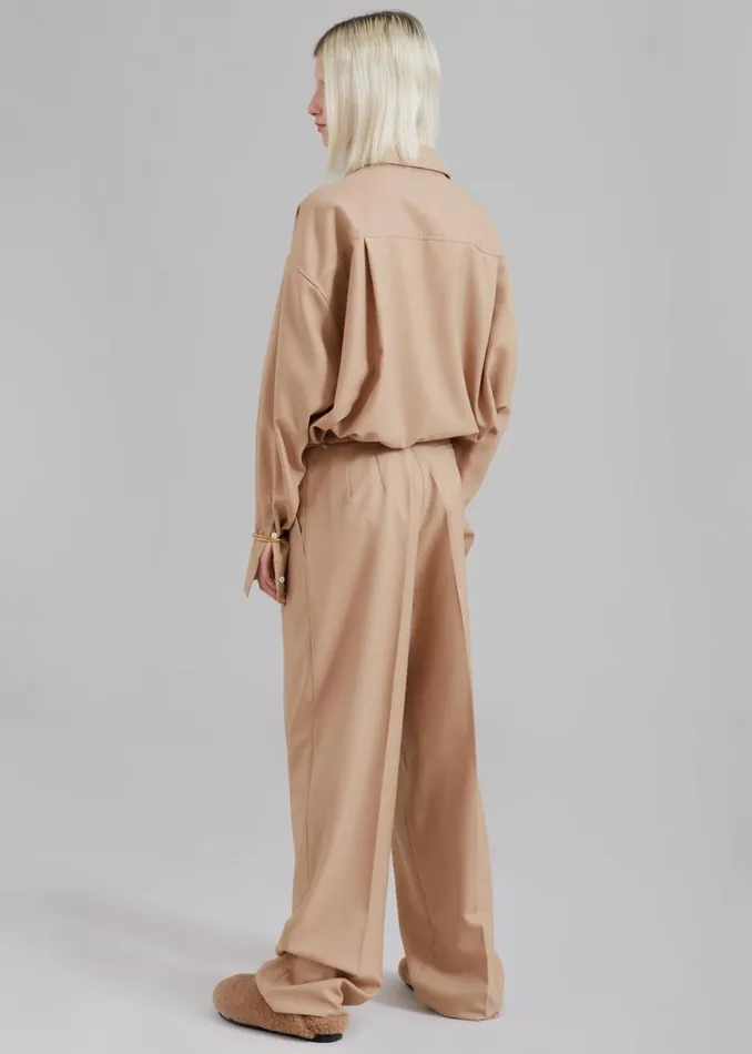 The Frankie Shop Tansy Pleated Twill Trousers 8211 Camel Shop Clothing
