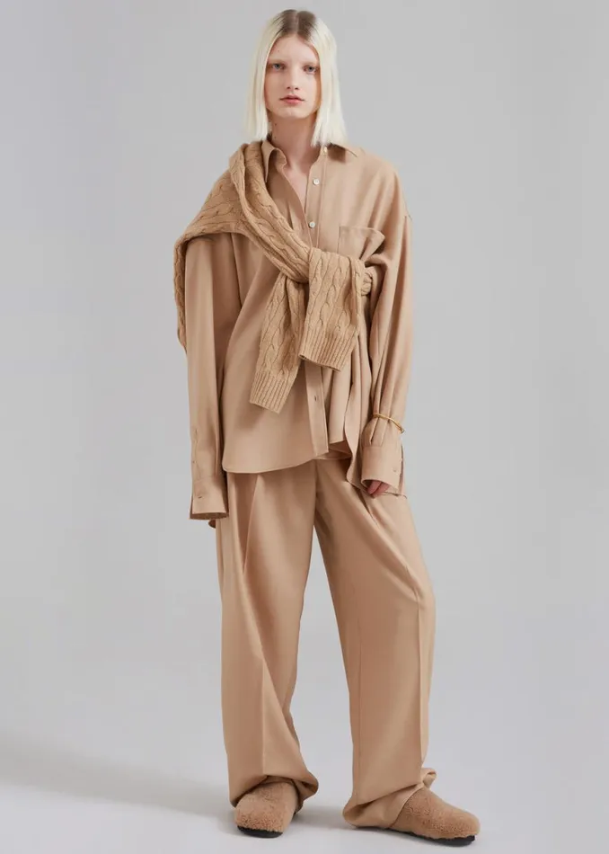 The Frankie Shop Tansy Pleated Twill Trousers 8211 Camel Shop Clothing