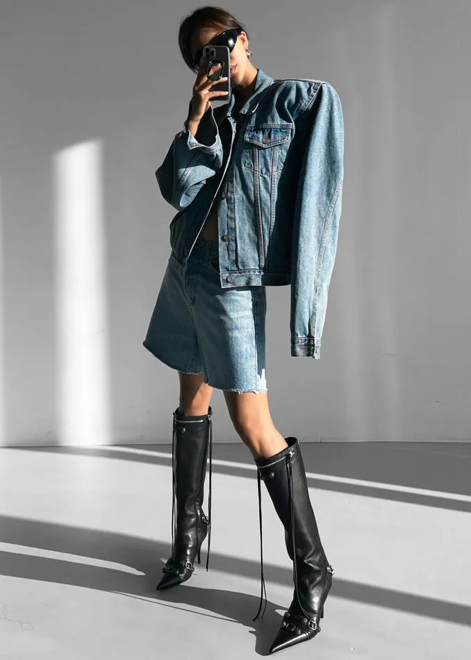 The Frankie Shop Timothee Padded Denim Jacket 8211 Light Wash Shop Outerwear