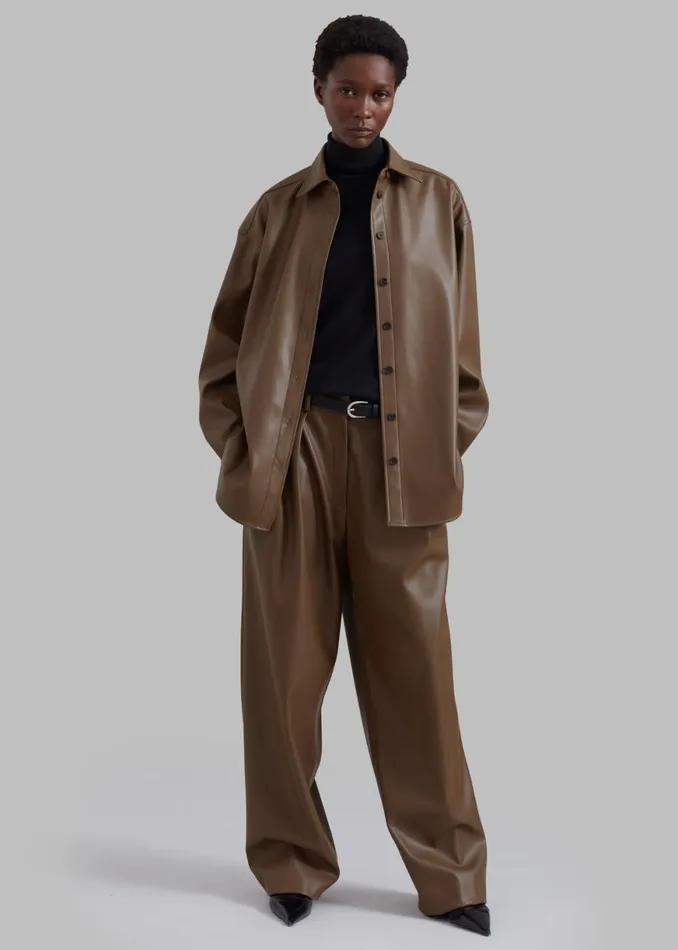 The Frankie Shop Tranton Faux Leather Shirt 8211 Brown Shop Tops