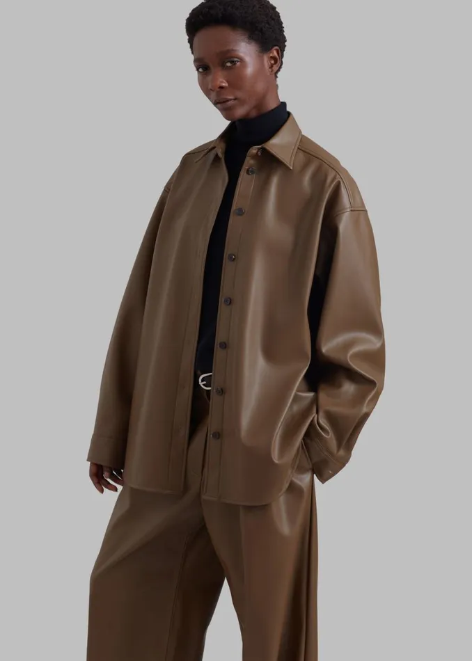 The Frankie Shop Tranton Faux Leather Shirt 8211 Brown Shop Tops