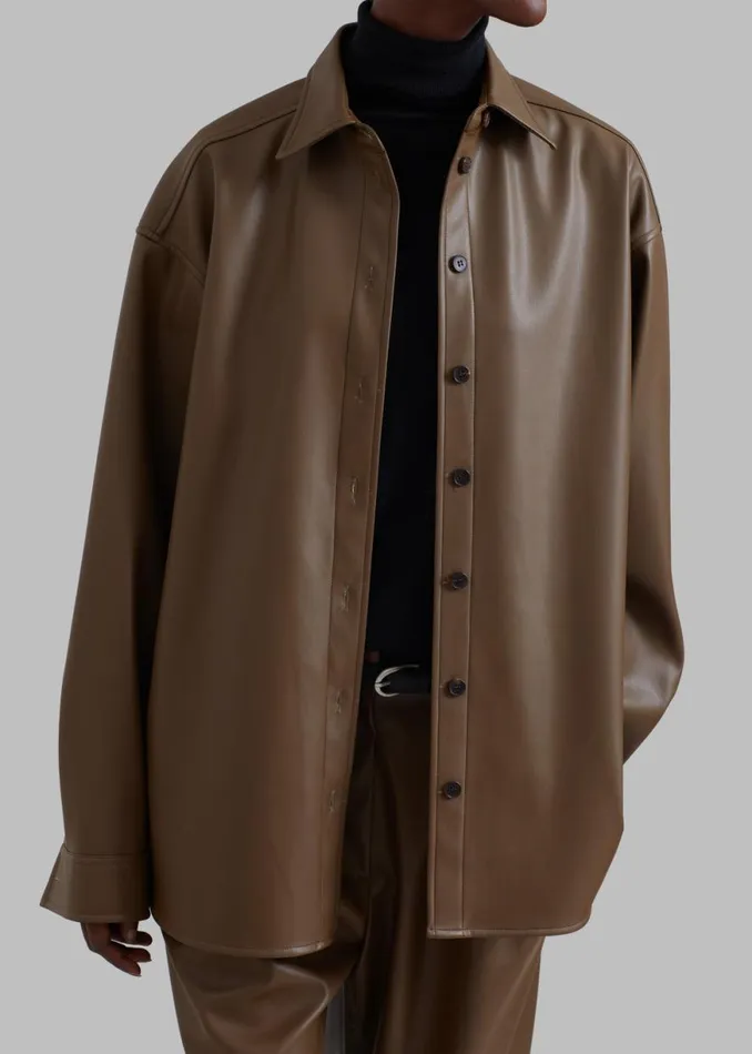 The Frankie Shop Tranton Faux Leather Shirt 8211 Brown Shop Tops