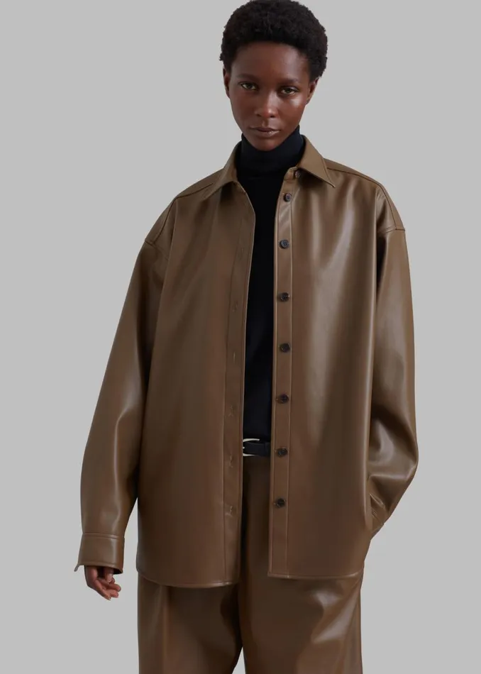 The Frankie Shop Tranton Faux Leather Shirt 8211 Brown Shop Tops