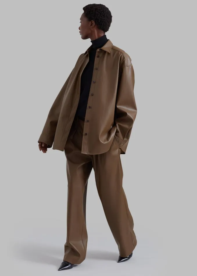 The Frankie Shop Tranton Faux Leather Shirt 8211 Brown Shop Tops