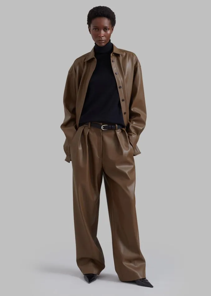 The Frankie Shop Tranton Faux Leather Shirt 8211 Brown Shop Tops