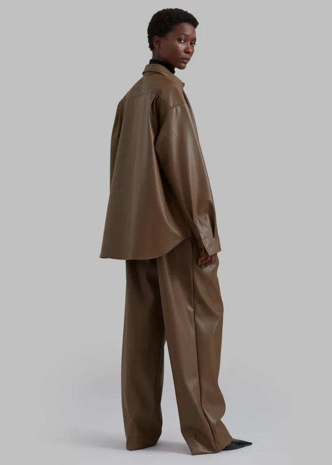 The Frankie Shop Tranton Faux Leather Shirt 8211 Brown Shop Tops