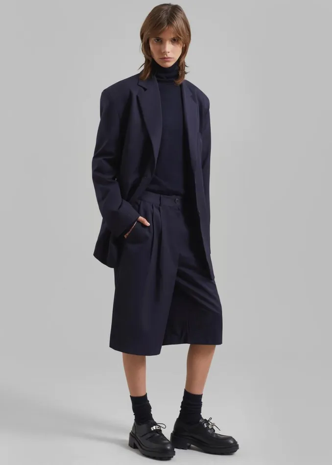 The Frankie Shop Wilma Pleated Bermuda Shorts 8211 Navy Shop Bottoms