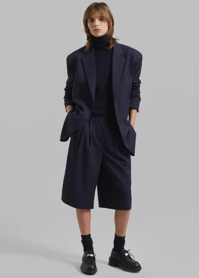 The Frankie Shop Wilma Pleated Bermuda Shorts 8211 Navy Shop Bottoms
