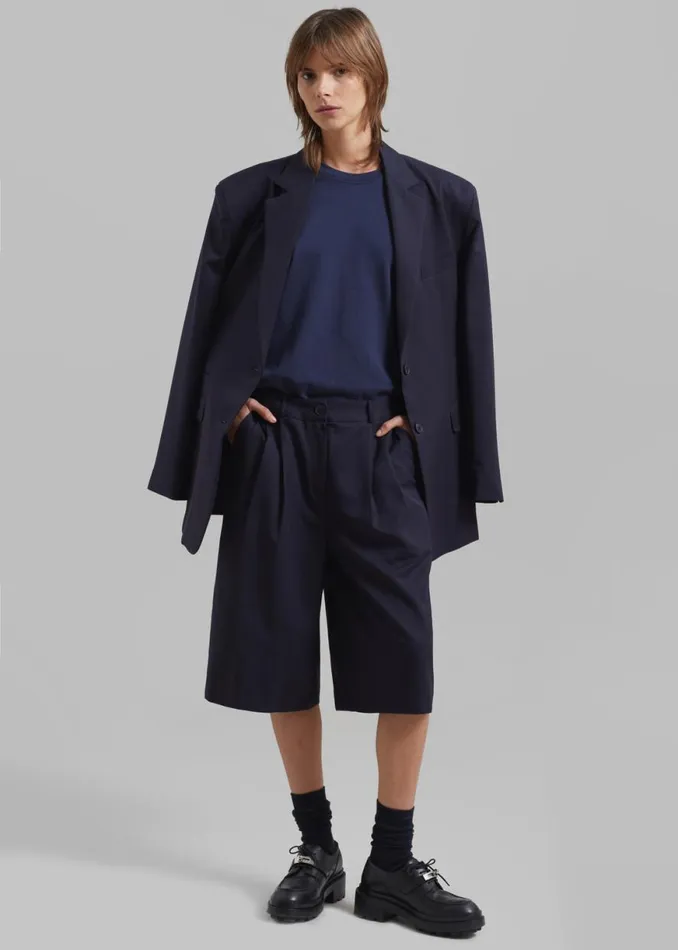 The Frankie Shop Wilma Pleated Bermuda Shorts 8211 Navy Shop Bottoms