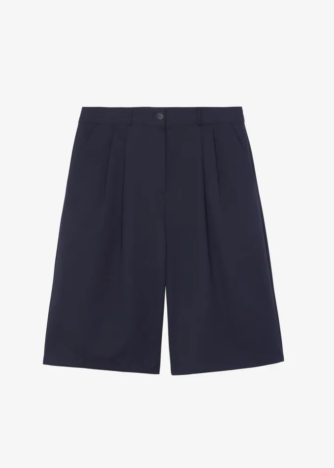 The Frankie Shop Wilma Pleated Bermuda Shorts 8211 Navy Shop Bottoms