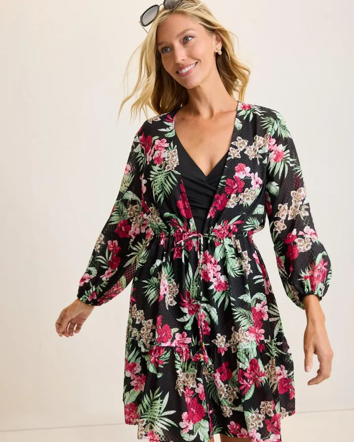 Tommy Bahama Beach Coverups Lily Cat Open Front Beach Tunic Black 8211 Women