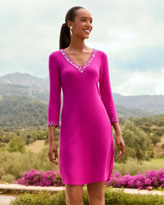 Tommy Bahama Dresses Darcy Embellished VNeck Dress Spring Fuchsia 8211 Women