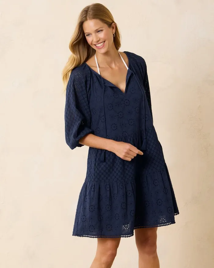 Tommy Bahama Dresses Harbour Eyelet Tiered Coverup Dress Mare Navy 8211 Women