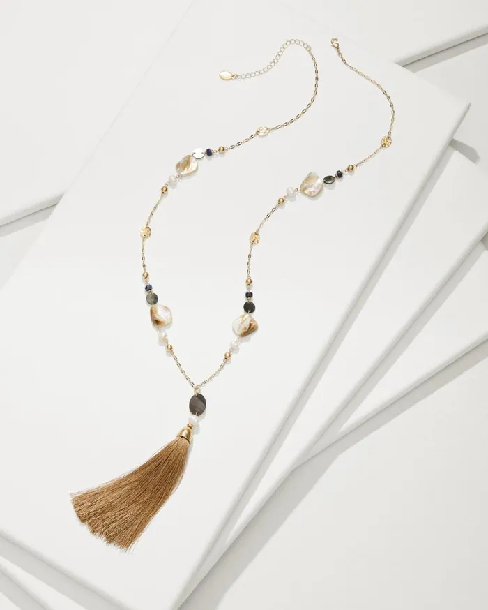 Tommy Bahama Jewelry Indigo Shore Mixed Materials Tassel Necklace Gold 8211 Women