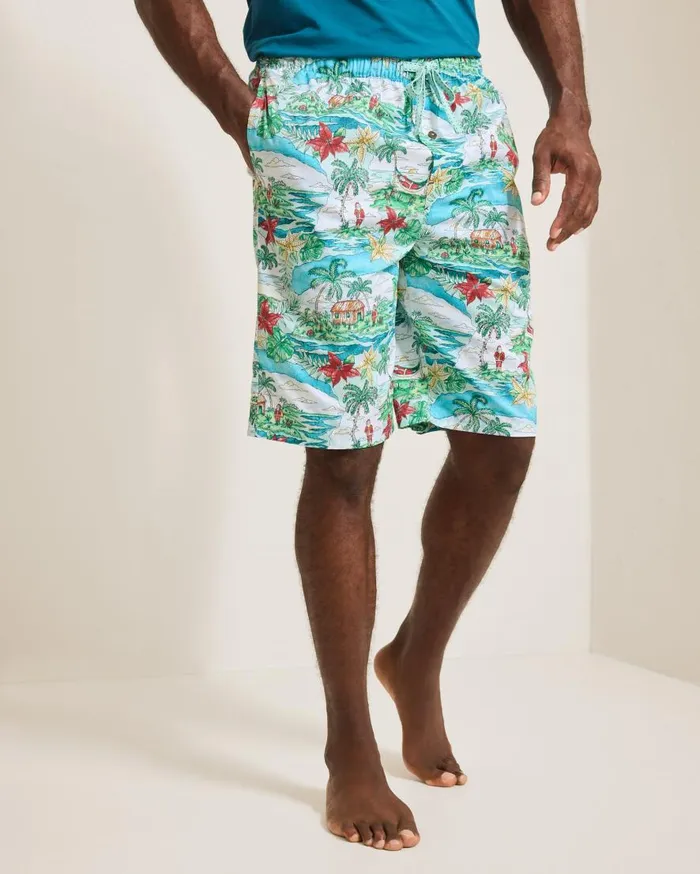 Tommy Bahama Loungewear and Pajamas Woven Tropical Print Pajama Shorts Big Sky Blue 8211 Men