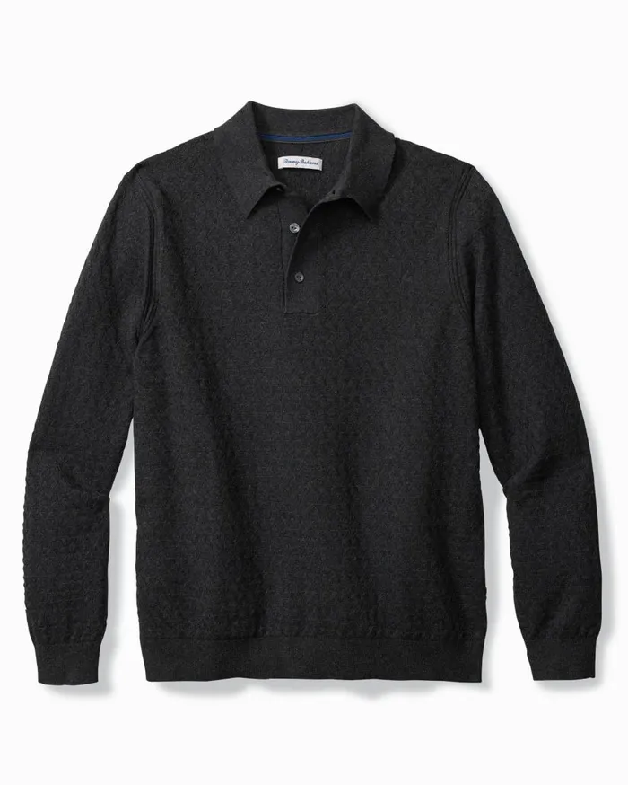 Tommy Bahama Polos Capital Cable Sweater Polo Black 8211 Men