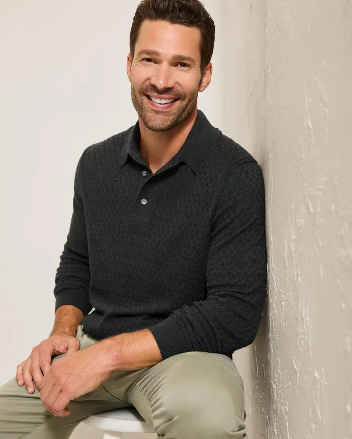 Tommy Bahama Polos Capital Cable Sweater Polo Black 8211 Men