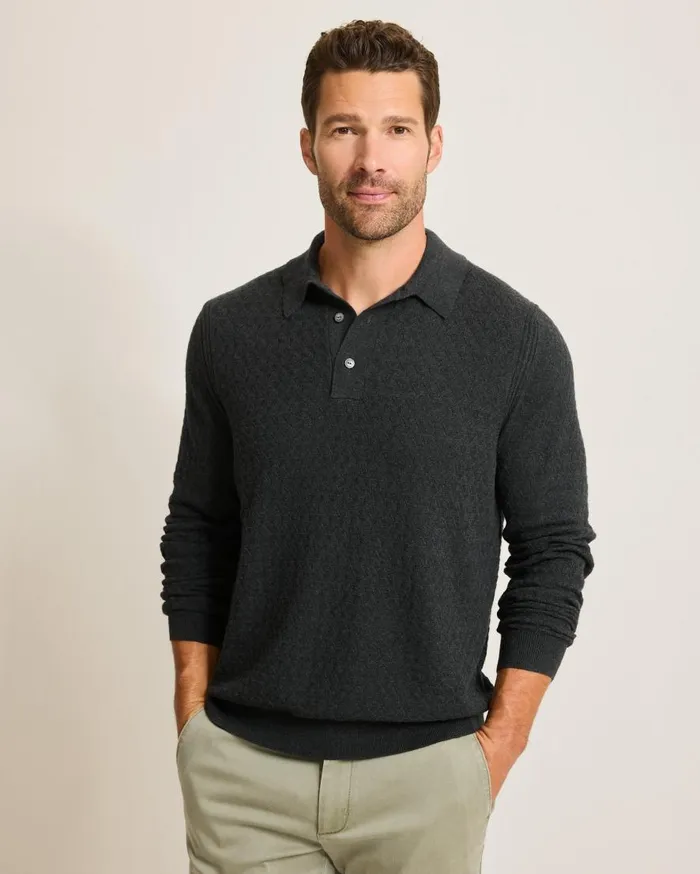 Tommy Bahama Polos Capital Cable Sweater Polo Black 8211 Men