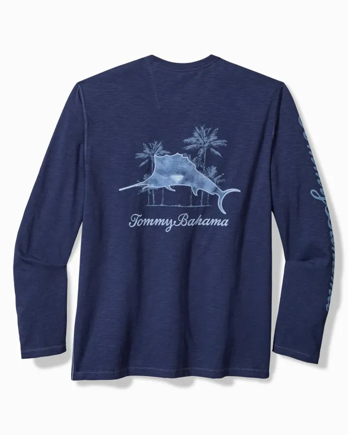 Tommy Bahama Shirts Azul Palms LongSleeve Lux TShirt Island Navy 8211 Men