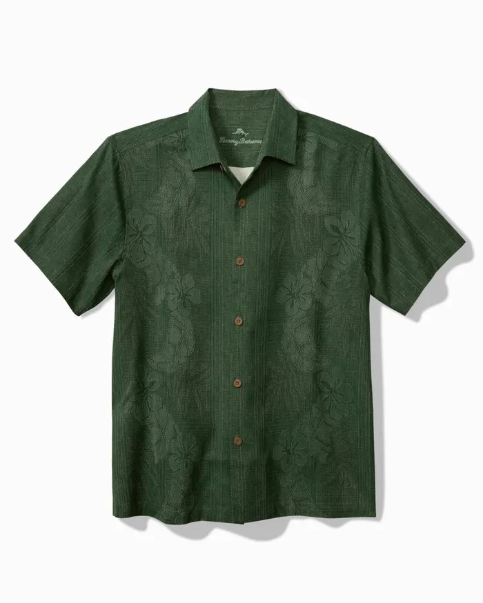 Tommy Bahama Shirts Bali Border Silk Camp Shirt Emerald 8211 Men