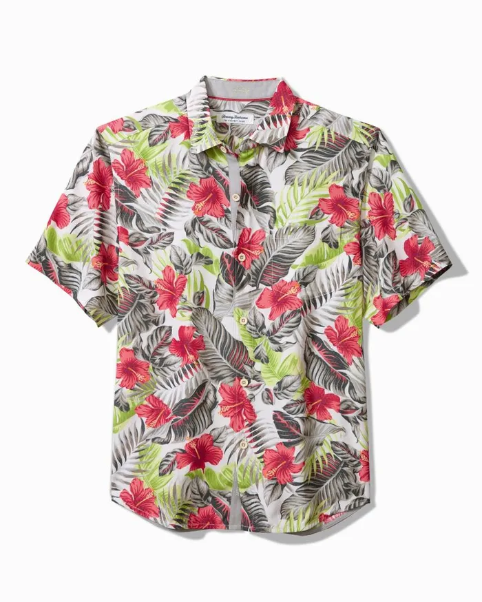 Tommy Bahama Shirts Coconut Point Hibiscus Shores IslandZone Camp Shirt Summer Grey 8211 Men