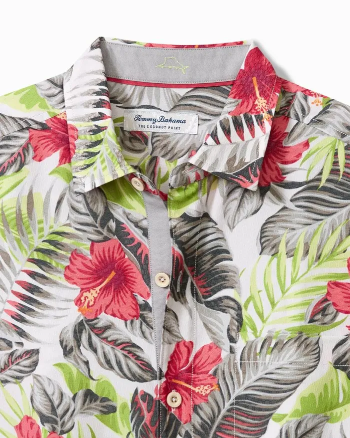 Tommy Bahama Shirts Coconut Point Hibiscus Shores IslandZone Camp Shirt Summer Grey 8211 Men