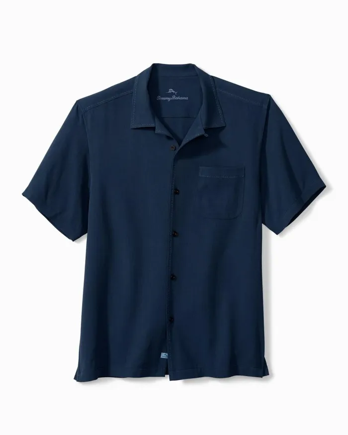 Tommy Bahama Shirts Hawaiian Herringbone Camp Shirt Navy 8211 Men