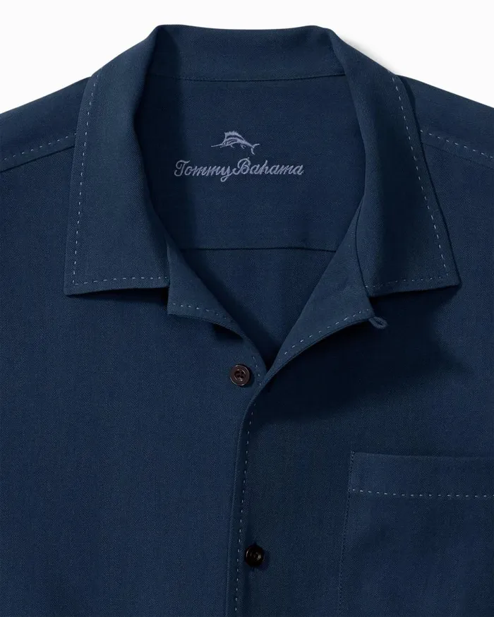 Tommy Bahama Shirts Hawaiian Herringbone Camp Shirt Navy 8211 Men
