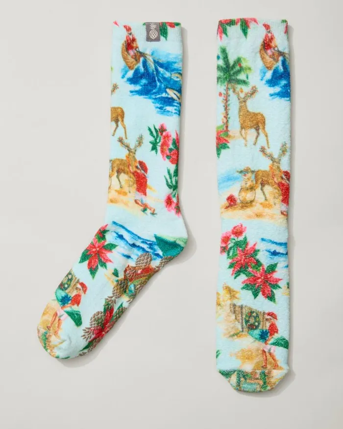 Tommy Bahama Sleepwear Island Soft Holiday Santa Socks Lt Sky Blue 8211 Women