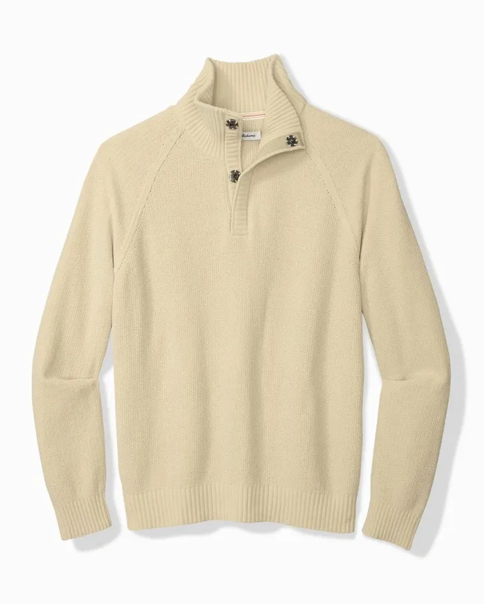 Tommy Bahama Sweaters Shoreline Surfcomber SnapMock Sweater Warm Mist 8211 Men