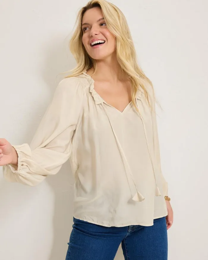 Tommy Bahama Tops and Shirts Silky Seas Smocked Peasant Top Cameo 8211 Women