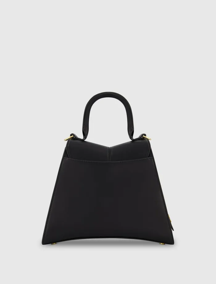 Top Handle Bags Medium Angular Black Leather Handbag With Gold Hardware Black Mac Duggal Women
