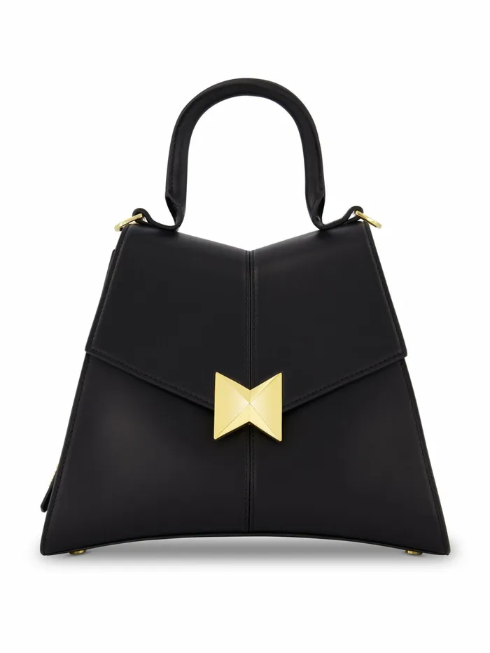 Top Handle Bags Medium Angular Black Leather Handbag With Gold Hardware Black Mac Duggal Women