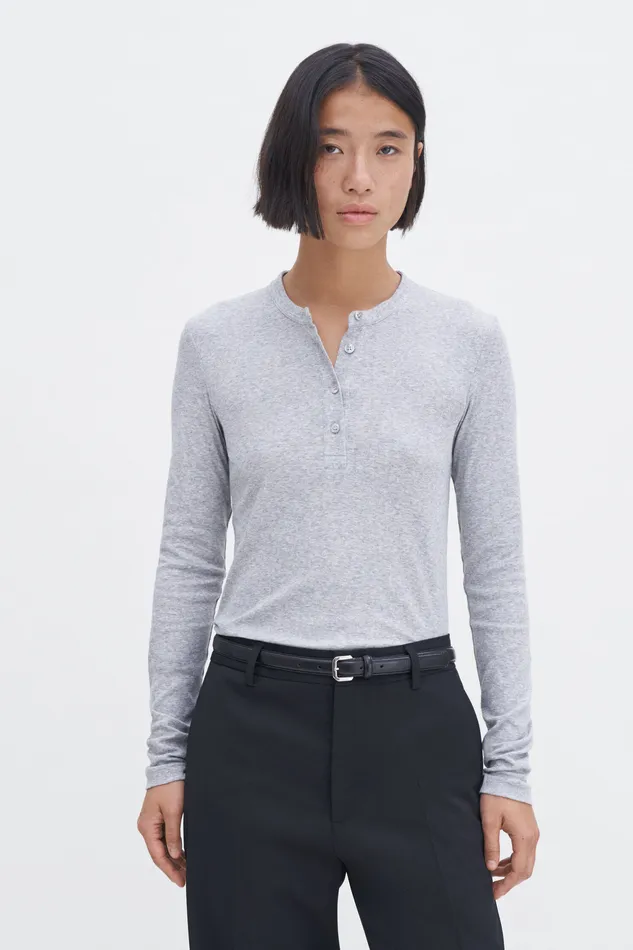 Tops and TShirts filippak Women Soft Rib Henley Light Grey Melange