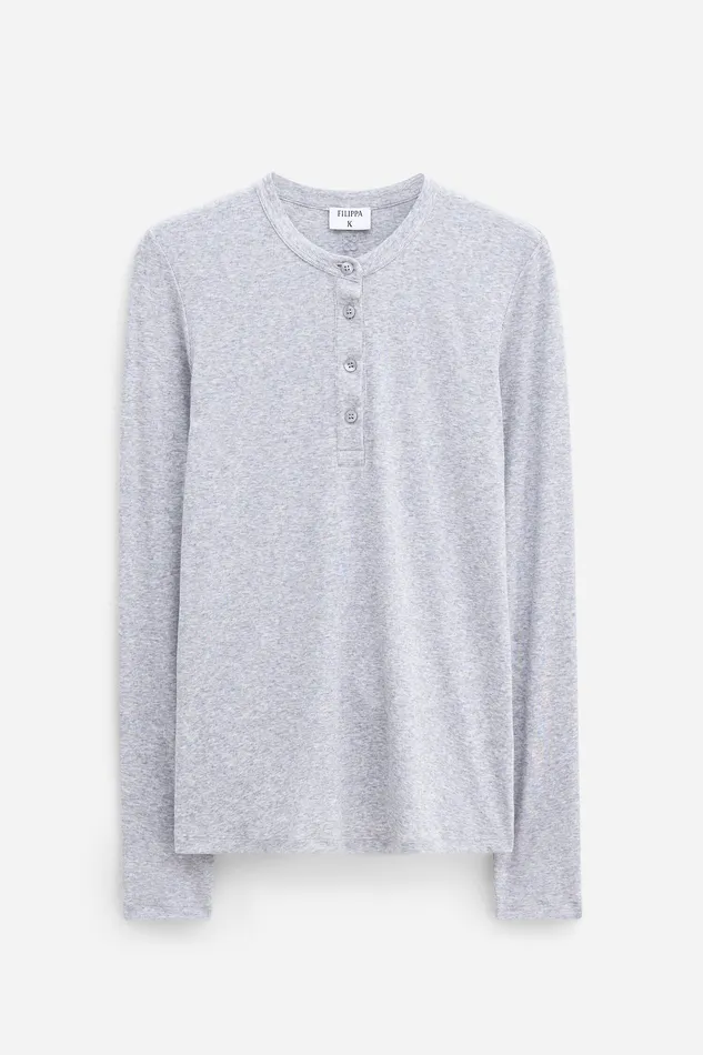 Tops and TShirts filippak Women Soft Rib Henley Light Grey Melange