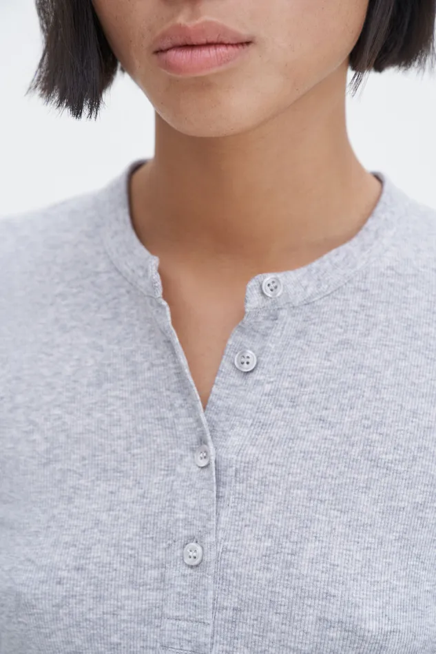 Tops and TShirts filippak Women Soft Rib Henley Light Grey Melange