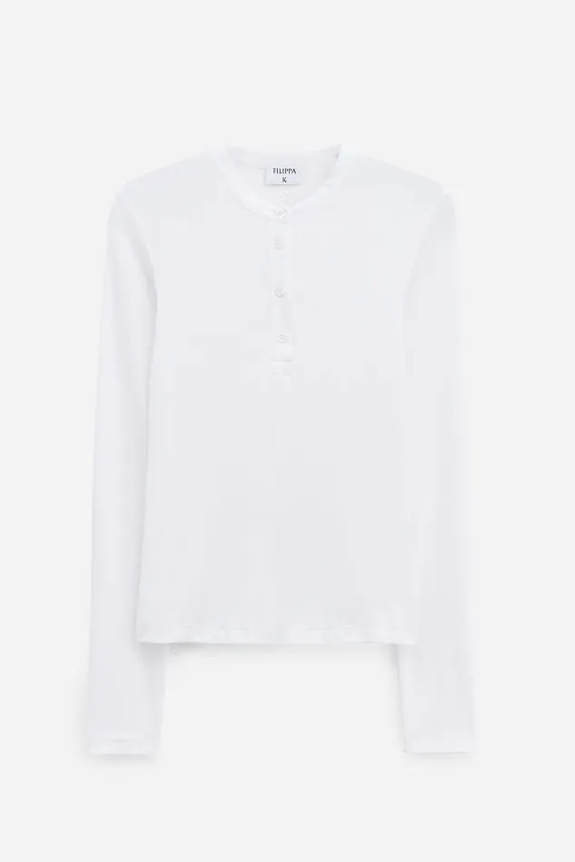 Tops and TShirts Women filippak Soft Rib Henley White Tops and TShirts Women filippak Soft Rib Henley White