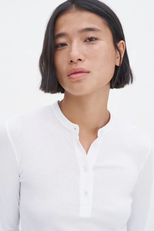 Tops and TShirts Women filippak Soft Rib Henley White Tops and TShirts Women filippak Soft Rib Henley White