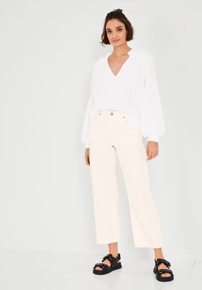 Tops and TShirts Women Hush Anise Frill Neck Top Off White