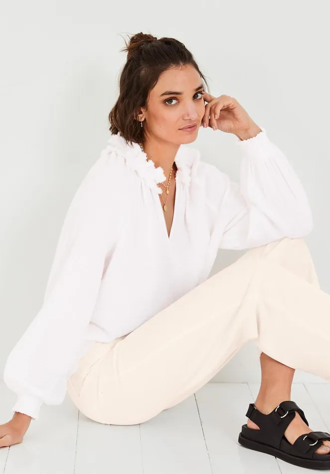 Tops and TShirts Women Hush Anise Frill Neck Top Off White
