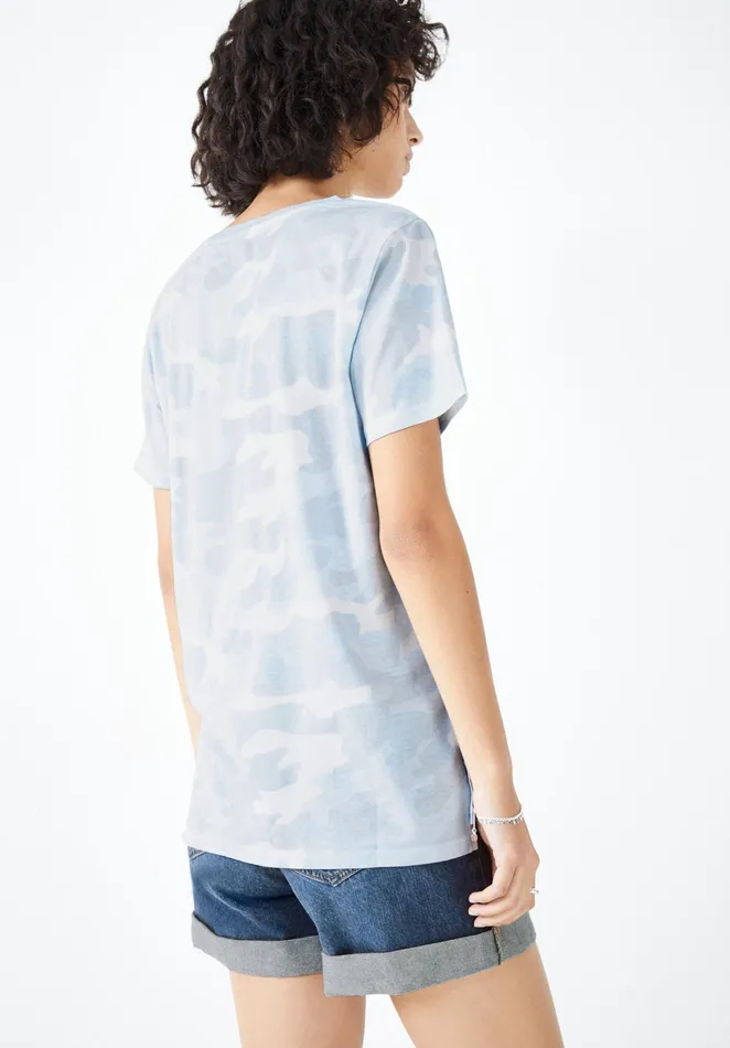 Tops and TShirts Women Hush Camo VNeck Relaxed TShirt Pale Blue Camo