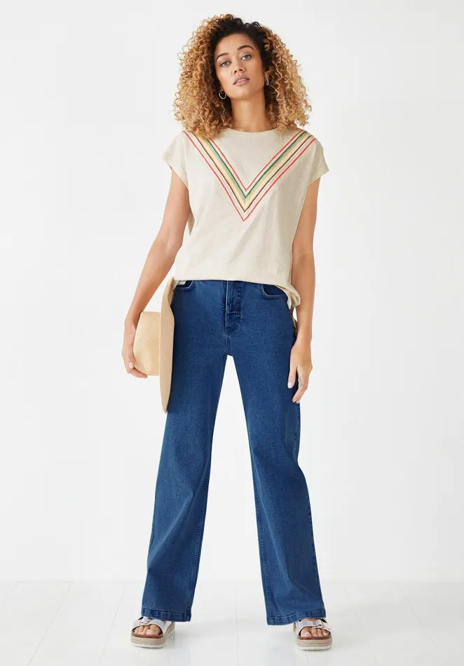 Tops and TShirts Women Hush Ceyla Chevron TShirt Palest Biscuit Marlmulti