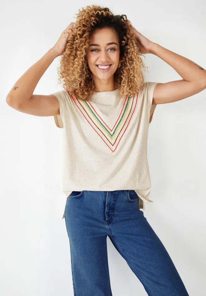 Tops and TShirts Women Hush Ceyla Chevron TShirt Palest Biscuit Marlmulti