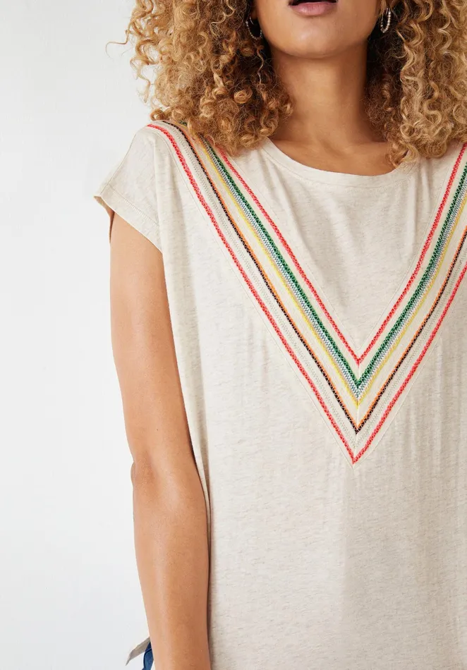 Tops and TShirts Women Hush Ceyla Chevron TShirt Palest Biscuit Marlmulti