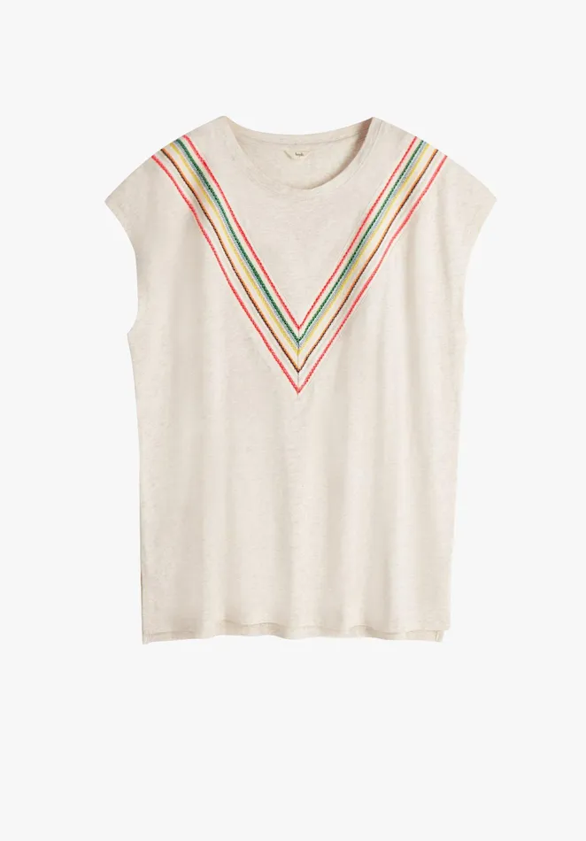 Tops and TShirts Women Hush Ceyla Chevron TShirt Palest Biscuit Marlmulti
