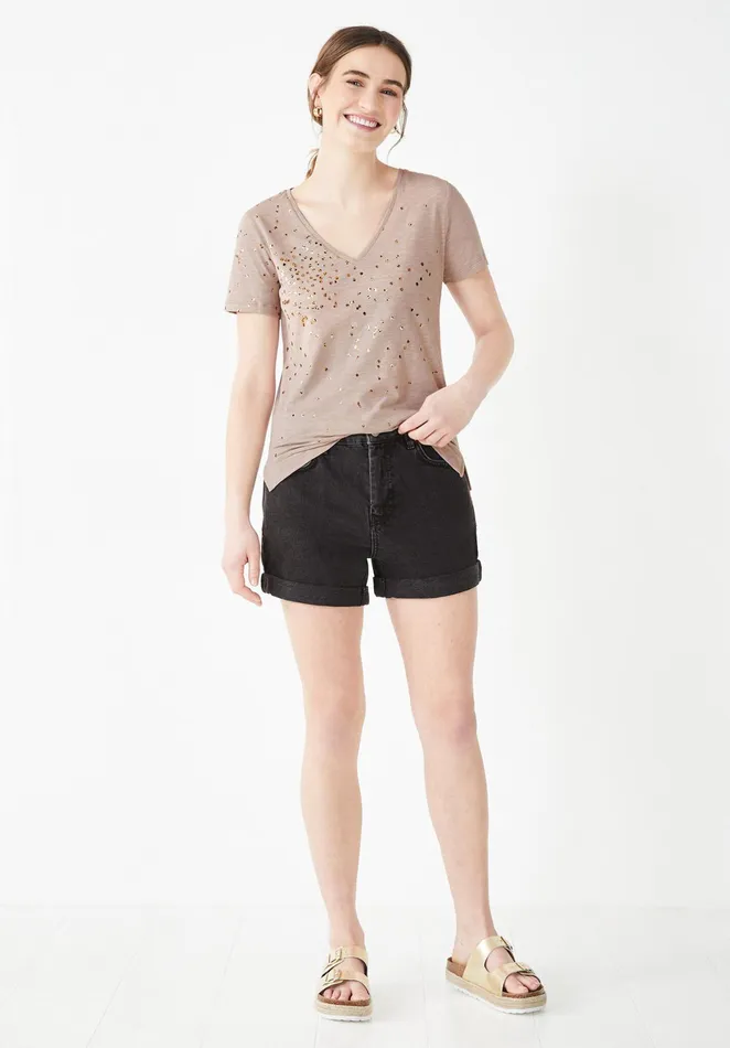 Tops and TShirts Women Hush Confetti VNeck TShirt Mushroom Grey