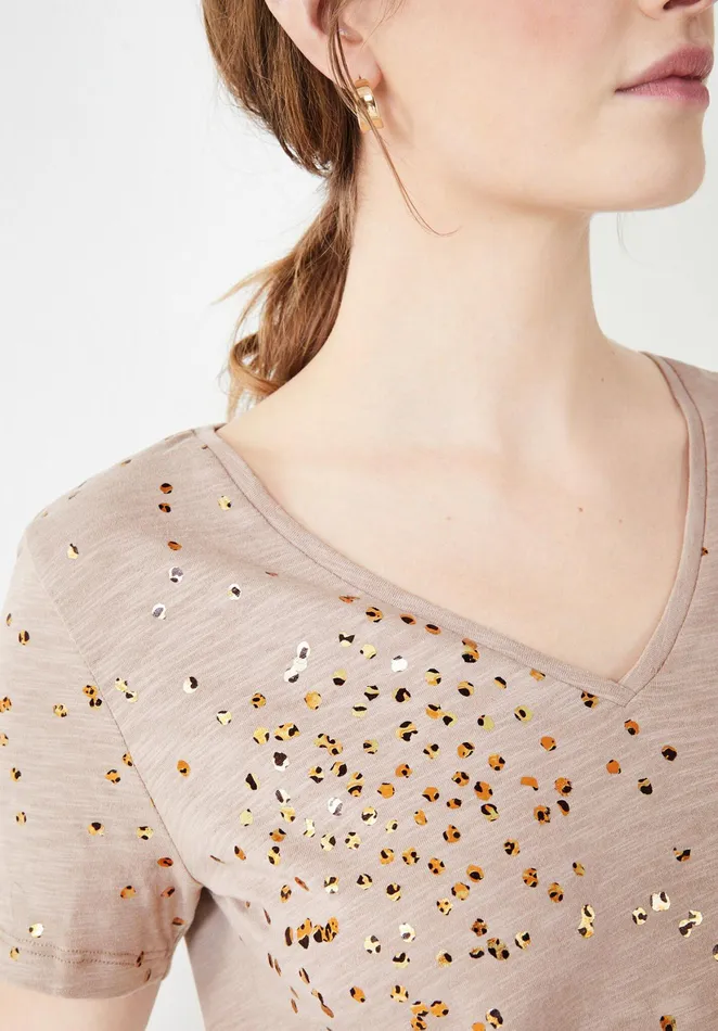 Tops and TShirts Women Hush Confetti VNeck TShirt Mushroom Grey