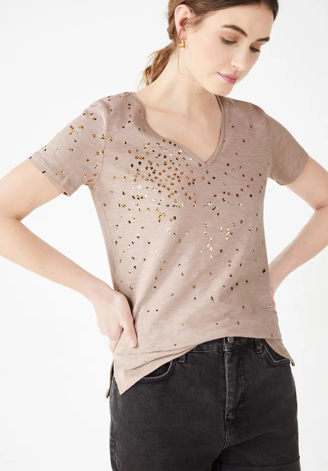 Tops and TShirts Women Hush Confetti VNeck TShirt Mushroom Grey