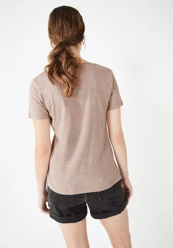 Tops and TShirts Women Hush Confetti VNeck TShirt Mushroom Grey