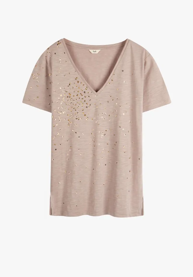 Tops and TShirts Women Hush Confetti VNeck TShirt Mushroom Grey